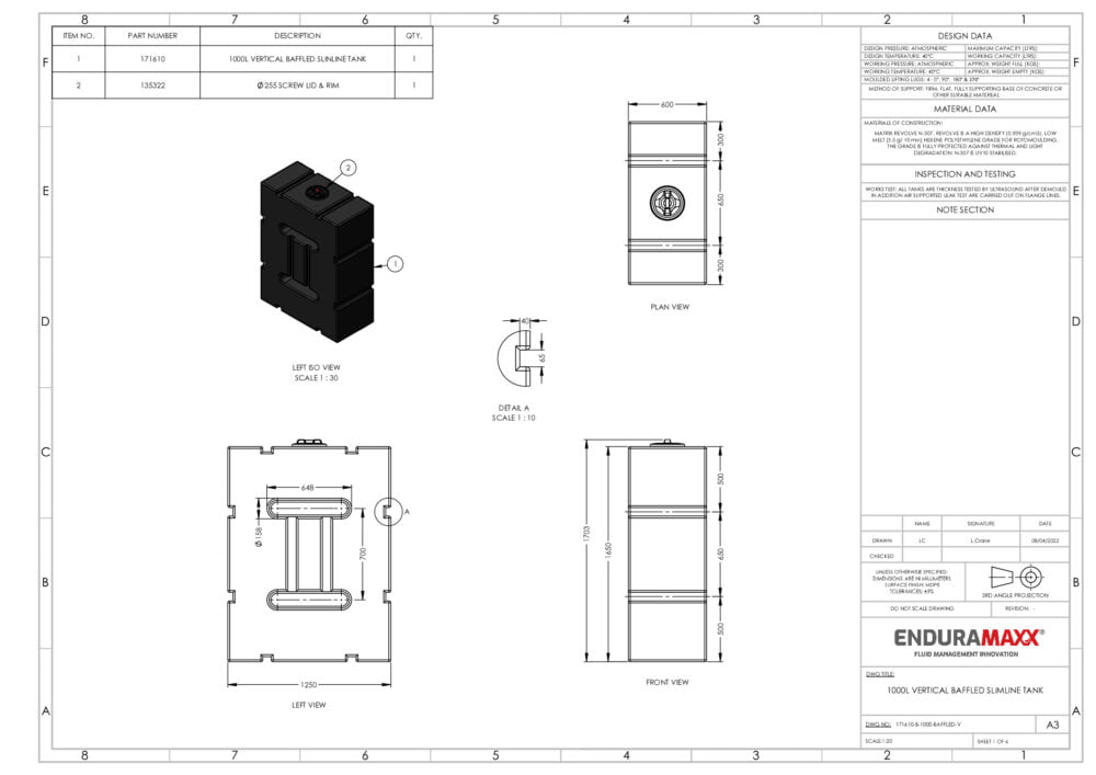 1000 Litre Baffled Upright Water Tank - Image 3