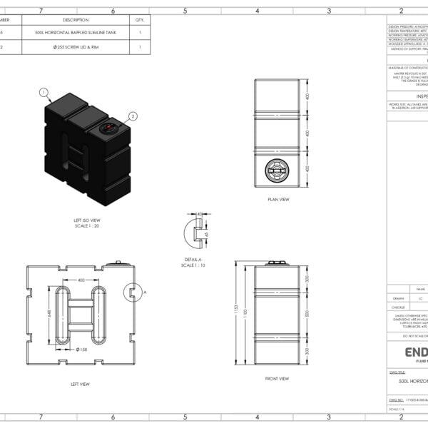 500 Litre Baffled Horizontal Water Tank